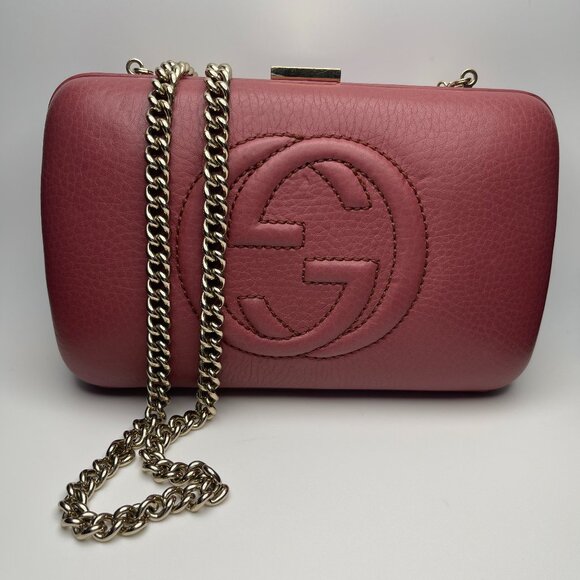 Gucci Calfskin Leather Soho Hard Case Clutch Shoulder Bag -Mauve/Pink - Preowned - Picture 1 of 12